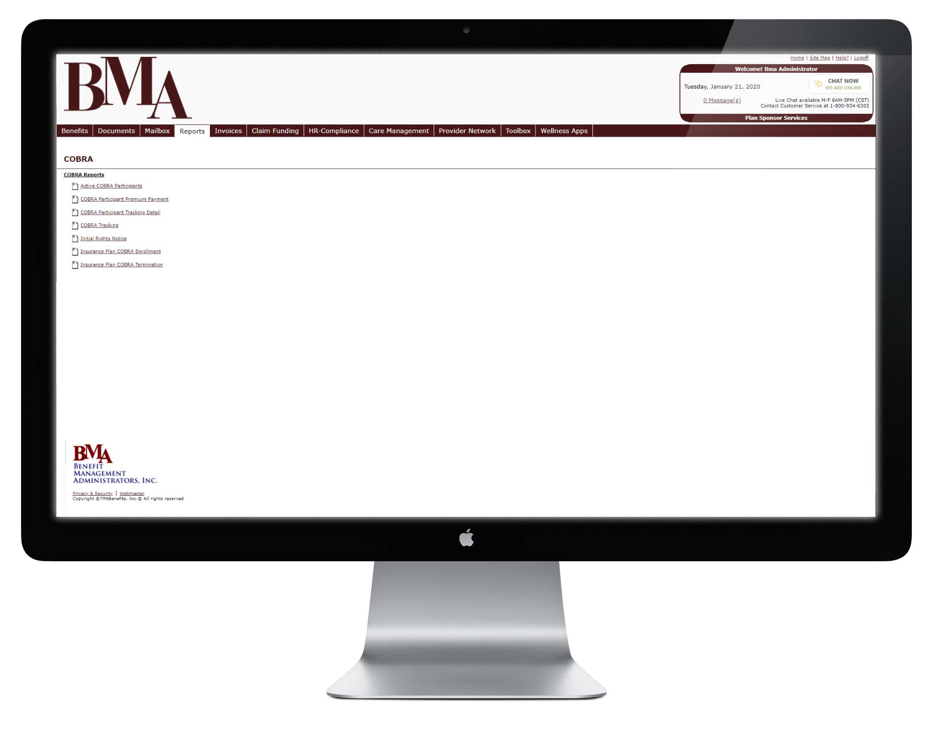 computer screen with BMA portal on screen