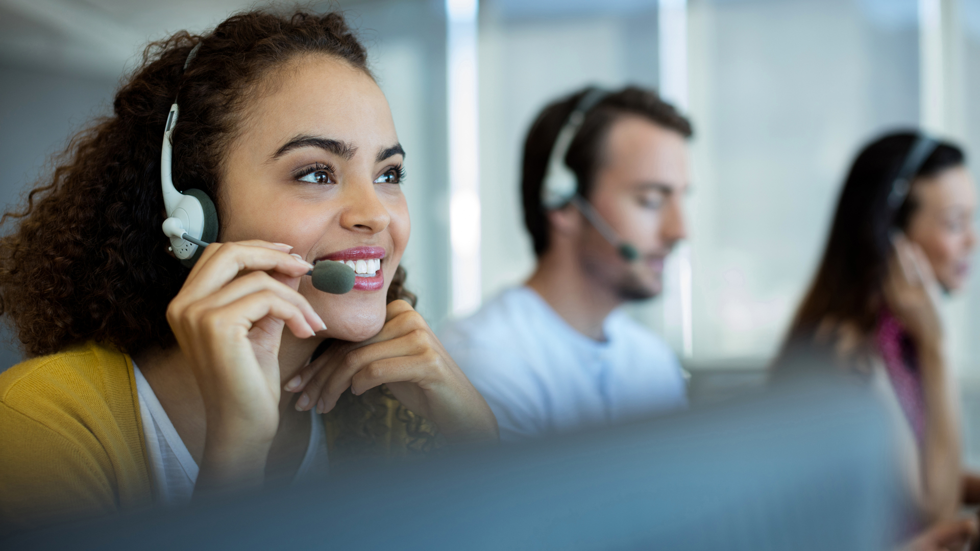 woman using headset to talk